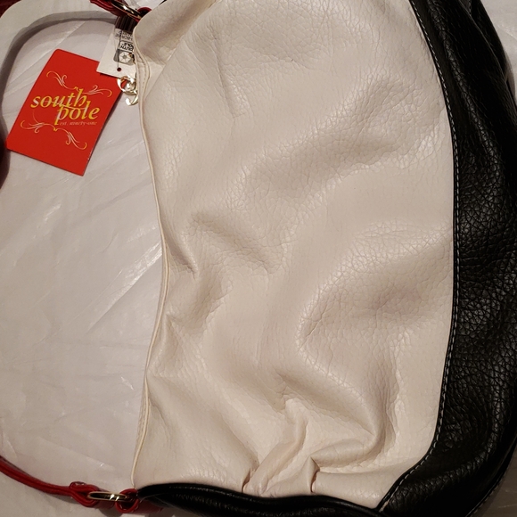 SOUTH POLE Shoulder Handbag New Vegan Pebbled Leather NWT White Black Red 🎉HP🎉 - Picture 14 of 15
